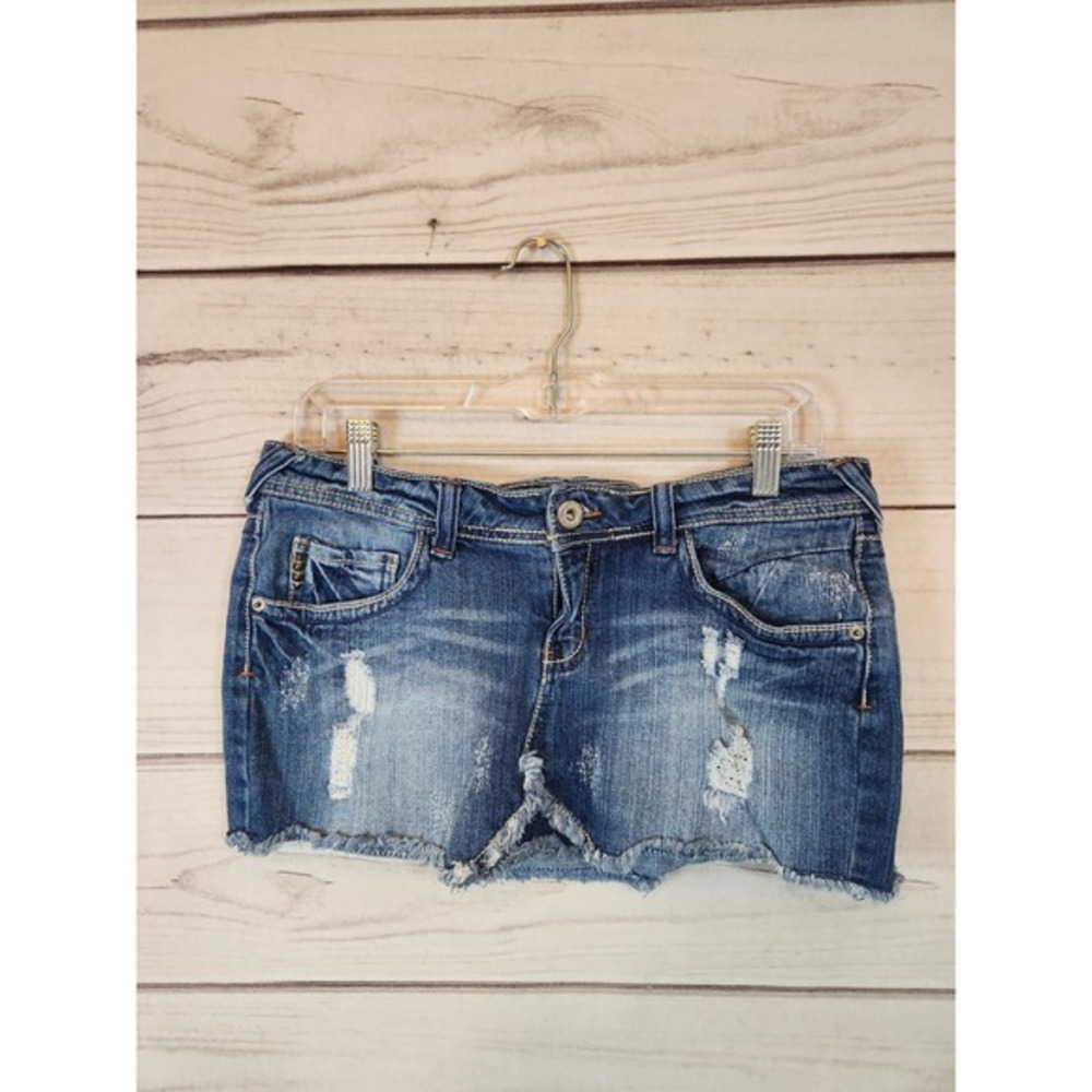 Blue Asphalt Women's Blue Cotton Denim Distressed Raw Hem Jeans Skirt Size 11